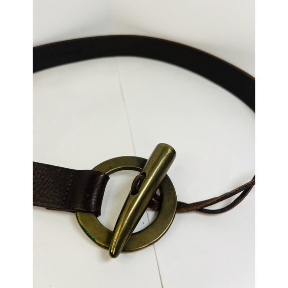 Vintage Isaiah Kincaid Hip Leather Belt With Brass Toggle and O’ ring Womens Med Isaiah Kincaid HEAVY Metal Silver Buckle 1990 Steampunk  main image 2